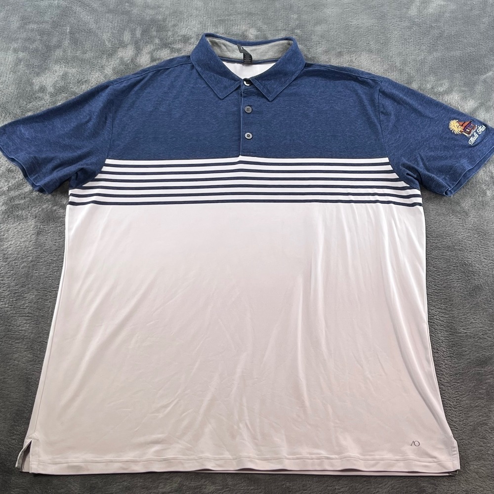 AndersonOrd Men Large Navy Blue White Bali Hai Performance Golf Polo Shirt